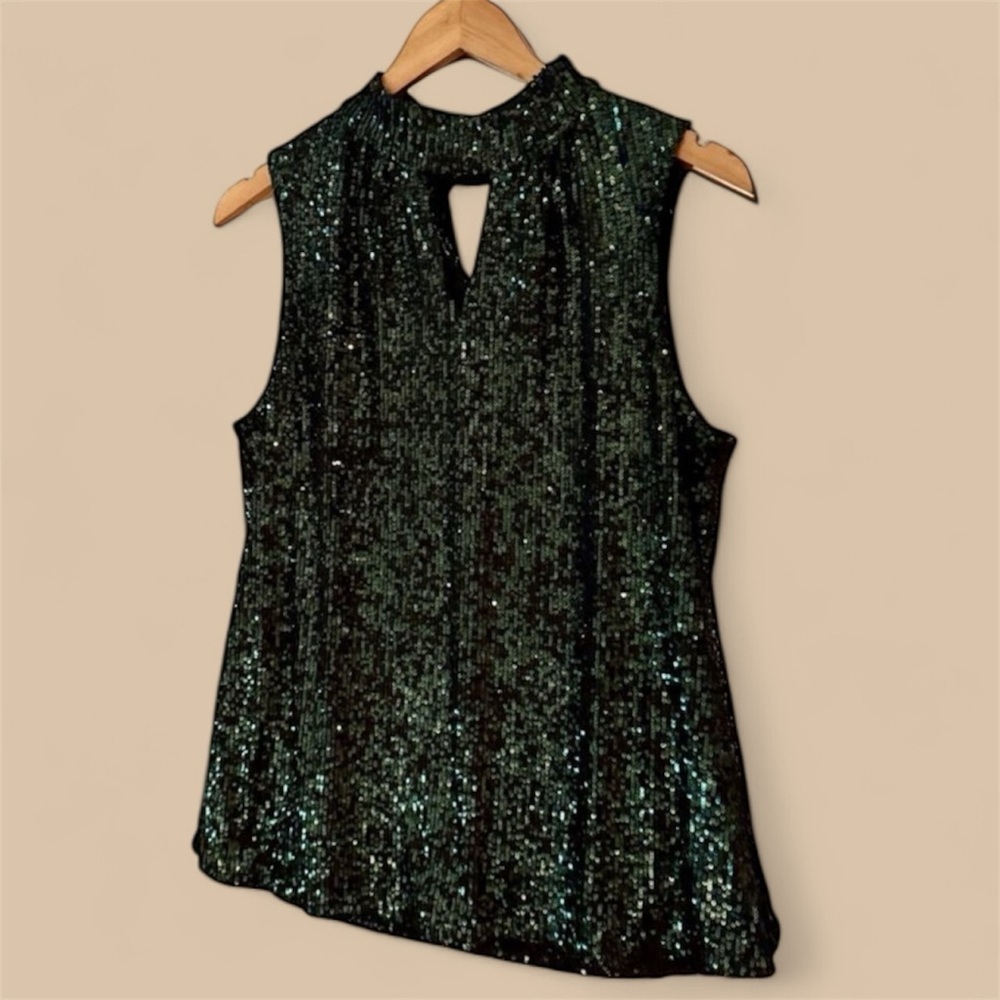 Cable and Gauge Emerald Green Sleeveless Mock Turtleneck Large